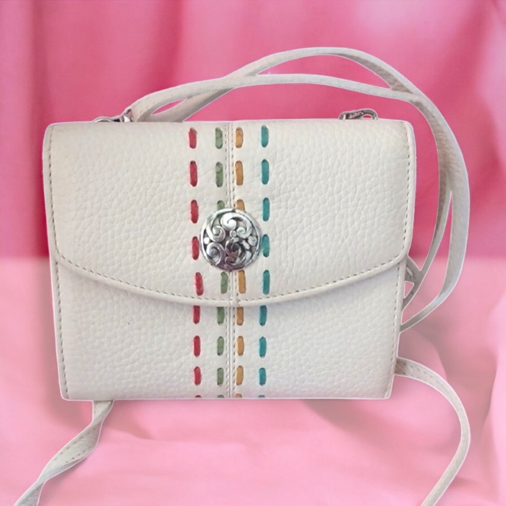 Brighton White Crossbody with Multicolor Stitching